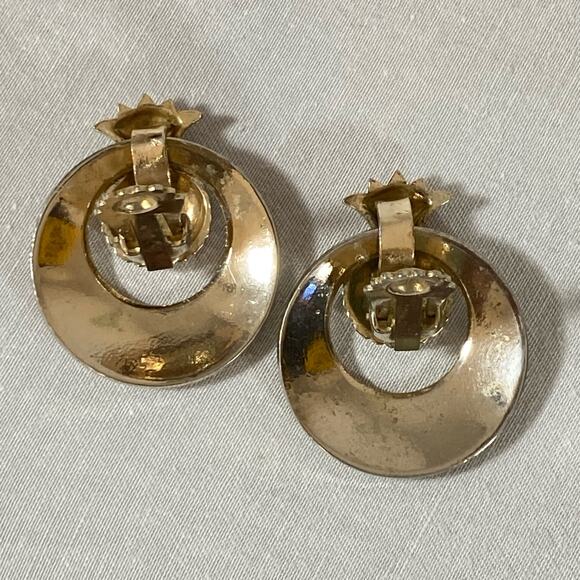 Pineapple Door Knocker Earrings Dangle Drop Silver Tone Metal Clip On - Picture 8 of 9